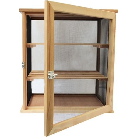 Garde-manger grillagé en hêtre 60x55x35 cm – 3 étages de stockage – Toile moustiquaire en acier galvanisé – Pour fruits et légumes – Outils Et Nature