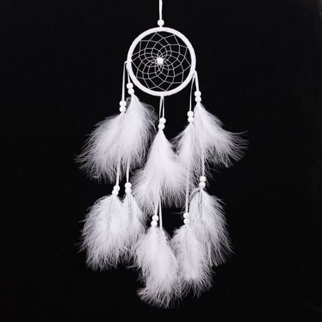 Attrape-rêves en plumes - - Fait main - Décoration murale - Forme de lune - Plumes naturelles - Sommeil paisible (1/4)