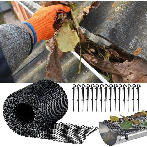 Filet de protection pour gouttière 15cm x 20m – Lot avec 15 crochets de fixation – Filtration des feuilles et débris (1/5)