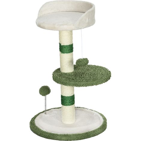 Arbre à Gratter avec Couchage pour Chats, 2 Balles, Plateforme et Poteau en Sisal, Vert et Blanc (1/5)