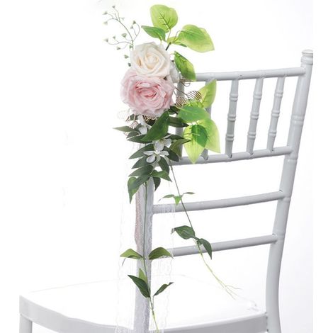 Chair Back Flower Artificial Decorative Flower for Wedding Aisle Outdoor Party Pinkish White (1/2)