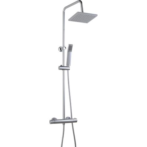 1 Colonne De Douche Thermostatique, Tête Orientable 200mm, Flexible 1,5m, Picots Anticalcaire, Pour Salle De Bain