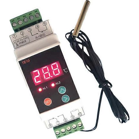 Thermostat numérique sur rail DIN avec capteur et double sortie relais, plage de fonctionnement de -40 à 110 V, 90-260 V CA (1/5)