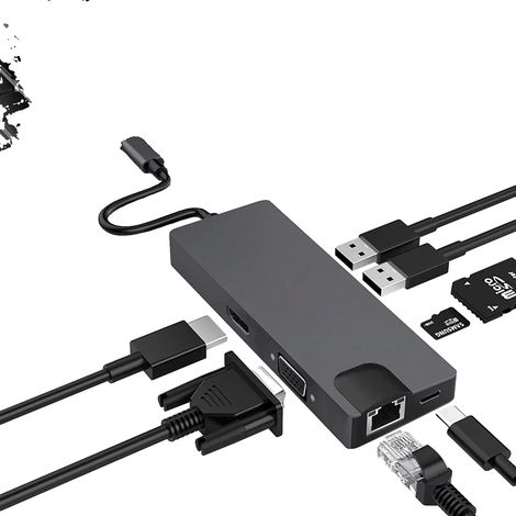 USB-C Hub, 8 Ausgänge, unterstützt 4K HDMI, USB 3.0 Datenübertragung, Abmessungen 5,1 x 2,6 x 1,1 Zoll, kompatibel mit USB-C Geräten (1/2)