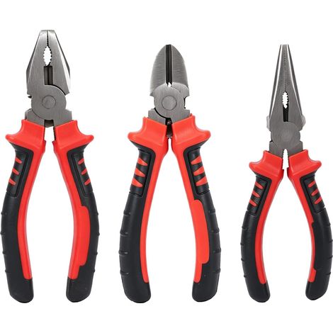 Lot de 3 Pinces, Pince à Bec Long 160 mm, Coupante Diagonale 160 mm, Universelle 180 mm, Acier au Carbone avec Poignée Antidérapante pour Bricolage, Atelier et Réparation (1/5)