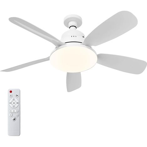 Ventilador de techo con luz y control remoto, 62 cm, 45 W, pequeño, LED regulable, 3 colores (3000-6500 K), 3 velocidades, temporizador, casquillo E27 para dormitorio, cocina y baño. (1/5)