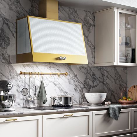 Cappa Parete Atelier da 900cm finitura ottone/vetro bianco Prod. Italia (1/4)