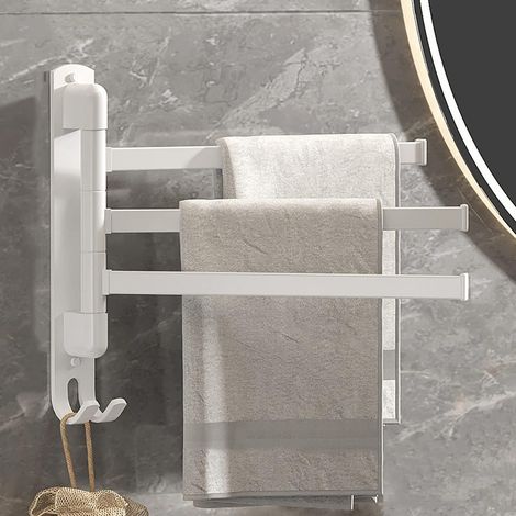 1 Porte Serviette Aluminium, 3 Barres Rotatives, Finition Mate, Sans Perçage Auto-adhésif, Salle De Bain Cuisine