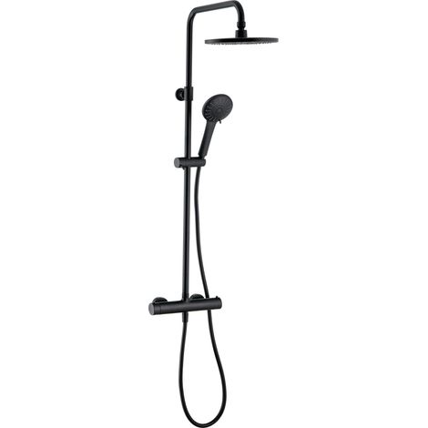 Colonne de douche avec mitigeur thermostatique Black Roma Comfort 5 jets, Wirquin 60722893, noir (1/9)