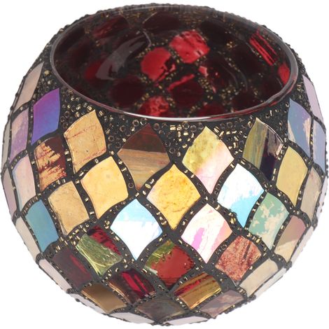 Porte-bougie chauffe-plat en verre mosaïque, décoration romantique, porte-bougie parfumé rouge fait main à effet craquelé. (1/5)