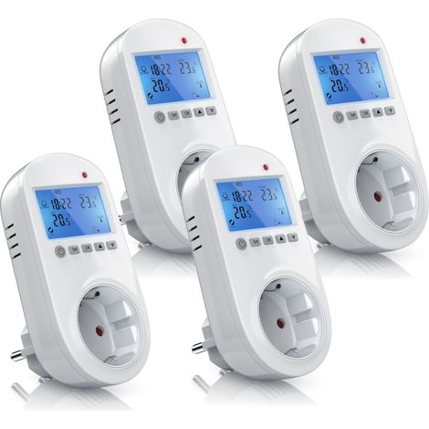 BEARWARE 4x Steckdosen Thermostat für Heiz & Klimageräte Individuell programmierbar / LCD-Display