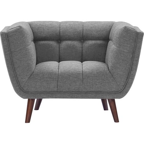 Fauteuil capitonné en tissu gris - CARMEN