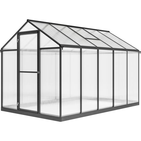 Transparentes Gartengewächshaus aus Aluminium und Polycarbonat, 303 x 183 x 195 cm, mit verstellbaren Dachfenstern