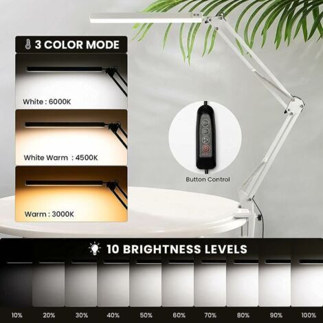 Lampe de Bureau LED, Lampe de Table Architecte Pliable avec Pince, 10 Niveaux de Luminosité X 3 Modes de Couleur, Lampe de table Réglable, Protection des Yeux, 5V/2A CE Adaptateur Incluse (1/4)
