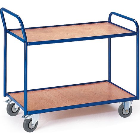 Rollcart Tischwagen mit abgewinkeltem Schiebegriff und 2 Etagen im Buchendekor 990x590mm