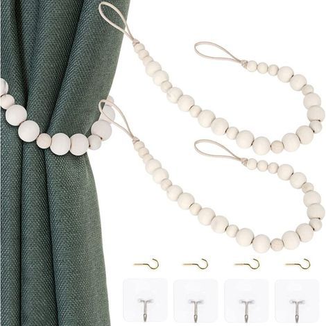 Rideaux de perles en bois pour la décoration murale à la maison ou pendant les fêtes (bois) (1/5)