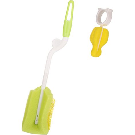 Brosse à biberon rotative portable en PP avec éponge pour tétine, verte, pour nouveau-né (1/2)