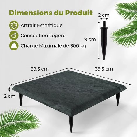 Dalles de jardin grises 39,5 x 39,5 cm en PP, lot de 8, avec piquets et surface antidérapante, pour allée, pelouse et terrasse (1/5)