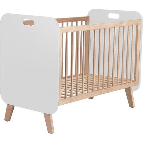 EIFFA - Lit Bébé 90x120cm en MDF et Pin Massif Coloris Blanc et Naturel (1/2)