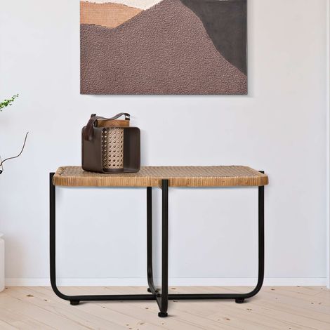Wohnzimmertisch Fali, Rattan-Effekt, Rechteckig, Braune Tischplatte, 75x55x47h cm Braun (1/5)