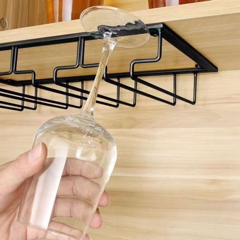 4fentes Porte-Verres bar noir brillant Rack étagère porte verre à vin Suspendu Cocktail bière Rail Support-Verre à supen Étiquette (1/5)