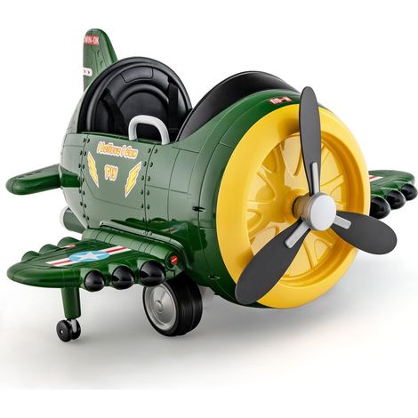 COSTWAY Coche Eléctrico para Niños, Avión Eléctrico con Palancas de Mando y Control Remoto, Perfiles Aerodinámicos Plegables y Hélice Giratoria, Tablero Iluminado (Verde y Amarillo)