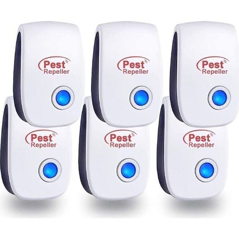 Repelente ultrasónico de roedores e insectos, paquete de 6 unidades, repelente electrónico de insectos para interiores, para mosquitos, cucarachas, ratones, arañas y moscas NPTERBL (1/5)