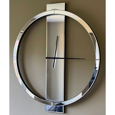 Horloge murale miroir acrylique – Conception squelette chiffres romains – Verre argenté et MDF épais – Dimensions 68x60x2cm (1/5)