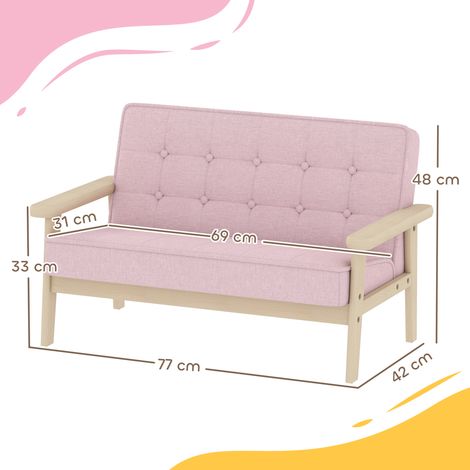 Fauteuil et canapé enfant cadre bois, revêtement aspect velours rembourré, pour enfants 3–15 ans, rose (1/4)