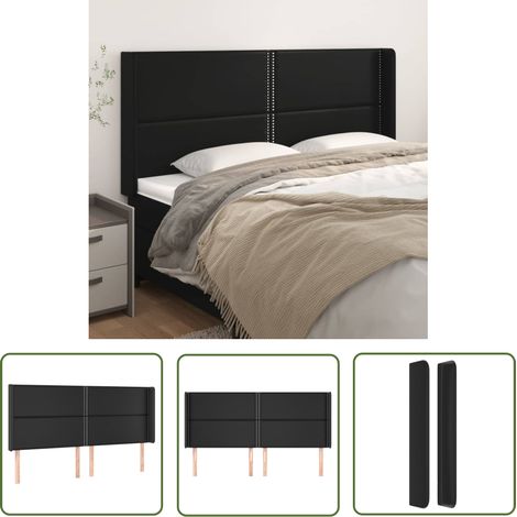 Furniture Limited - Tête de lit avec oreilles Noir 203x16x118/128 (1/5)