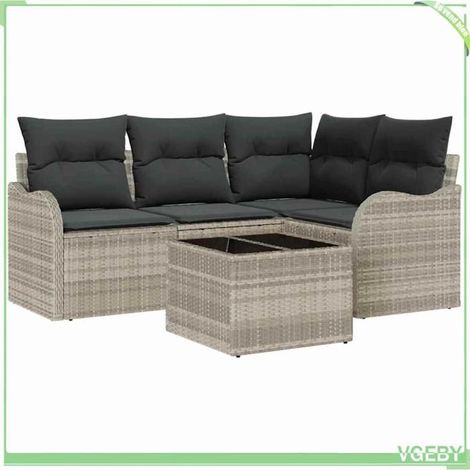 Ensemble canapé de jardin - FAFEICY - Design modulaire - Gris clair - Polyrotin & acier - Anti-UV (1/5)