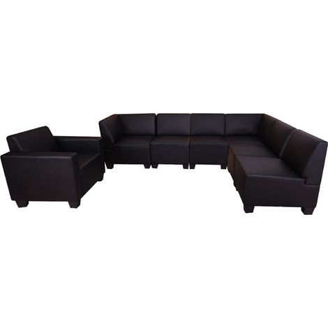 Sistema modular sofá sofá Lyon 6-1, polipiel, negro