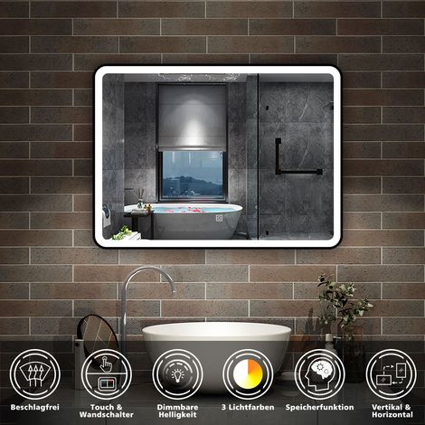 Touch Badspiegel LED Wandspiegel Badezimmerspiegel Beleuchtung Beschlagfrei Kalt/Warmwei dimmbar 80 x 60cm (1/5)