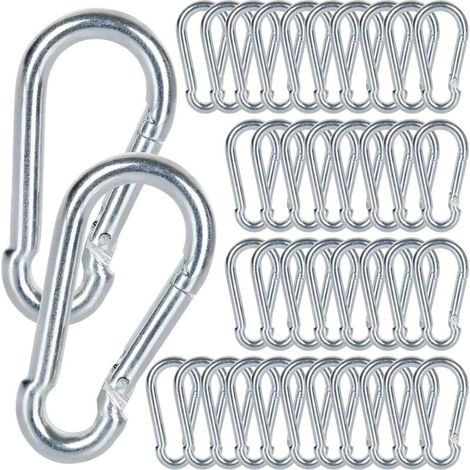 M5 Mousqueton Acier Galvanisé, 60 PCS Mousqueton de Fixation pour Charges Lourdes - Capacité de Charge de 100 kg/220 LB, Crochet Mousquetons Balancoire - 50mm x φ5 mm