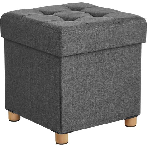 Pouf contenitore grigio scuro con gambe in legno (1/5)