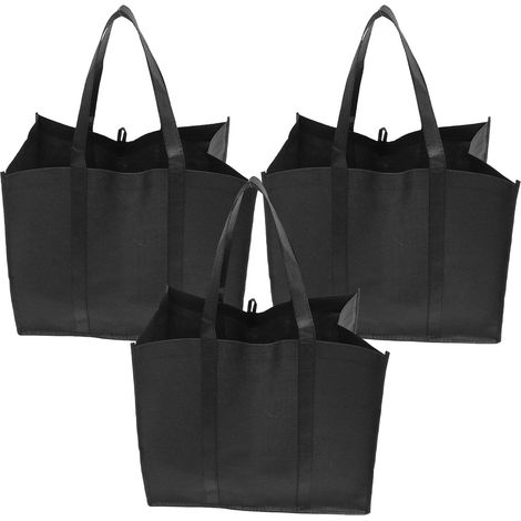 Lot de 3 sacs de courses noirs en tissu non tissé pliables