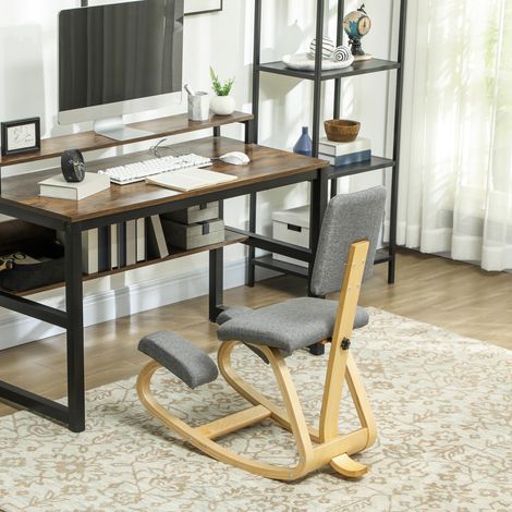 Kniestuhl, ergonomischer Schaukelstuhl aus Holz mit Rückenlehne, Kniestuhl fürs Homeoffice, grau