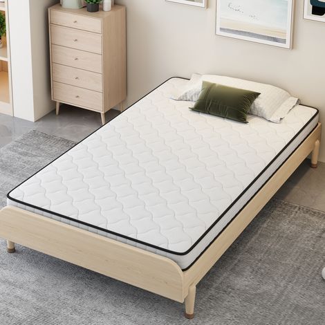 Matelas à ressorts 90x190 cm, épaisseur 10 cm, soutien H3, ergonomique, tissu blanc (1/5)