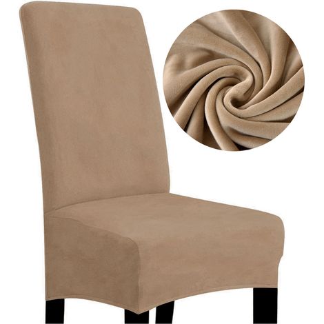 Housse de chaise en velours beige foncé camel, taille L, grand dossier haut 70 cm