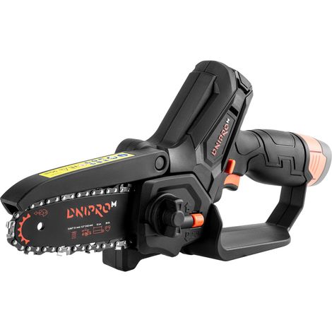 Dnipro-M Mini Motosierra CS-12 12V, Espada 12 cm, Longitud de Corte 10 cm, Tensor de Cadena sin Herramientas, Sin Batería