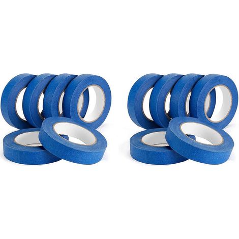 Blaues Maler-Abklebeband – Packung mit 12 Rollen à 2,5 cm x 50 m, Krepppapier-Abklebeband, Klebeband für Wandanstriche und Bastelarbeiten (1/5)