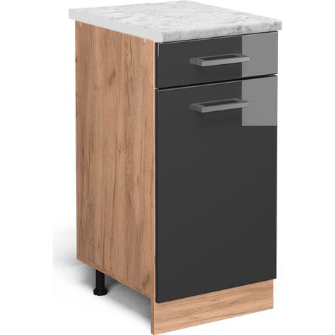 Küchenunterschrank R-Line, Anthrazit Hochglanz, 40 cm AP Marmor, Vicco