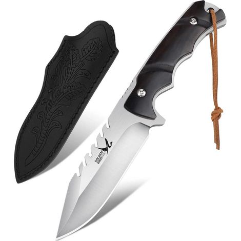 Couteau de chasse fixe en acier D2 avec manche en ébène et étui en cuir (1/4)