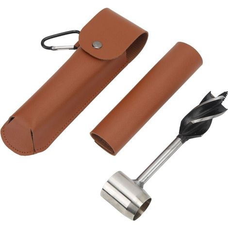 Jeu de clés à tarière à main en acier inoxydable, foret à bois manuel multifonctionnel portable avec sac de rangement, cuir PU marron et étui (1/5)