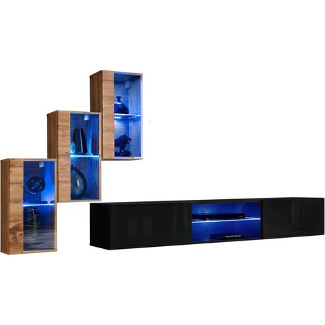 Conjunto de muebles de salón SWITCH XXII diseño, color roble y negro.