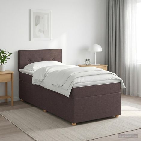 vidaXL Lit boxspring avec matelas Marron foncé 90 x 190 cm Tissu (1/5)