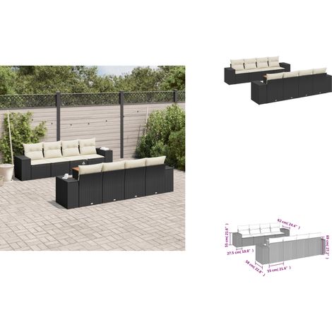 Salon de jardin 9 pcs avec coussins noir résine tressée - Ensemble Salon De Jardin - Meuble Extérieur - Résine Tressée - Rotin Synthétique - Fauteuil Jardin