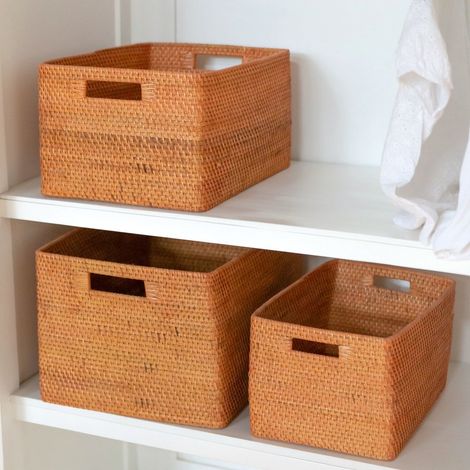 Panier de Rangement en Rotin Tressé Main , Porte-Revues Décoratif Marron - 3 Tailles - PANGIVO