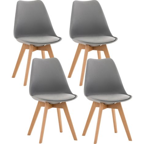 Set de 4 chaises de salle à manger design scandinave en PVC gris et pieds en bois clair 100001844 (1/5)