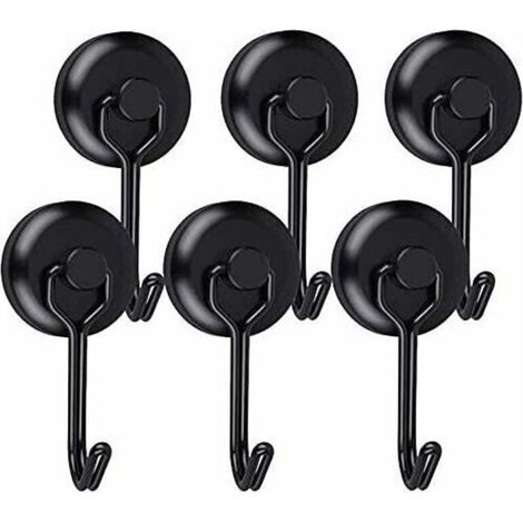 Crochets aimantés puissants - Noir - Néodyme - Pivotants - 6pcs - Pour frigo, cuisine, torchon, tableau (1/4)